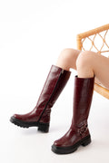 Ayakkabı Aşkı Bordo Kroko Fermuarlı Günlük Kadın Çizme - Ayakkabı Aşkı