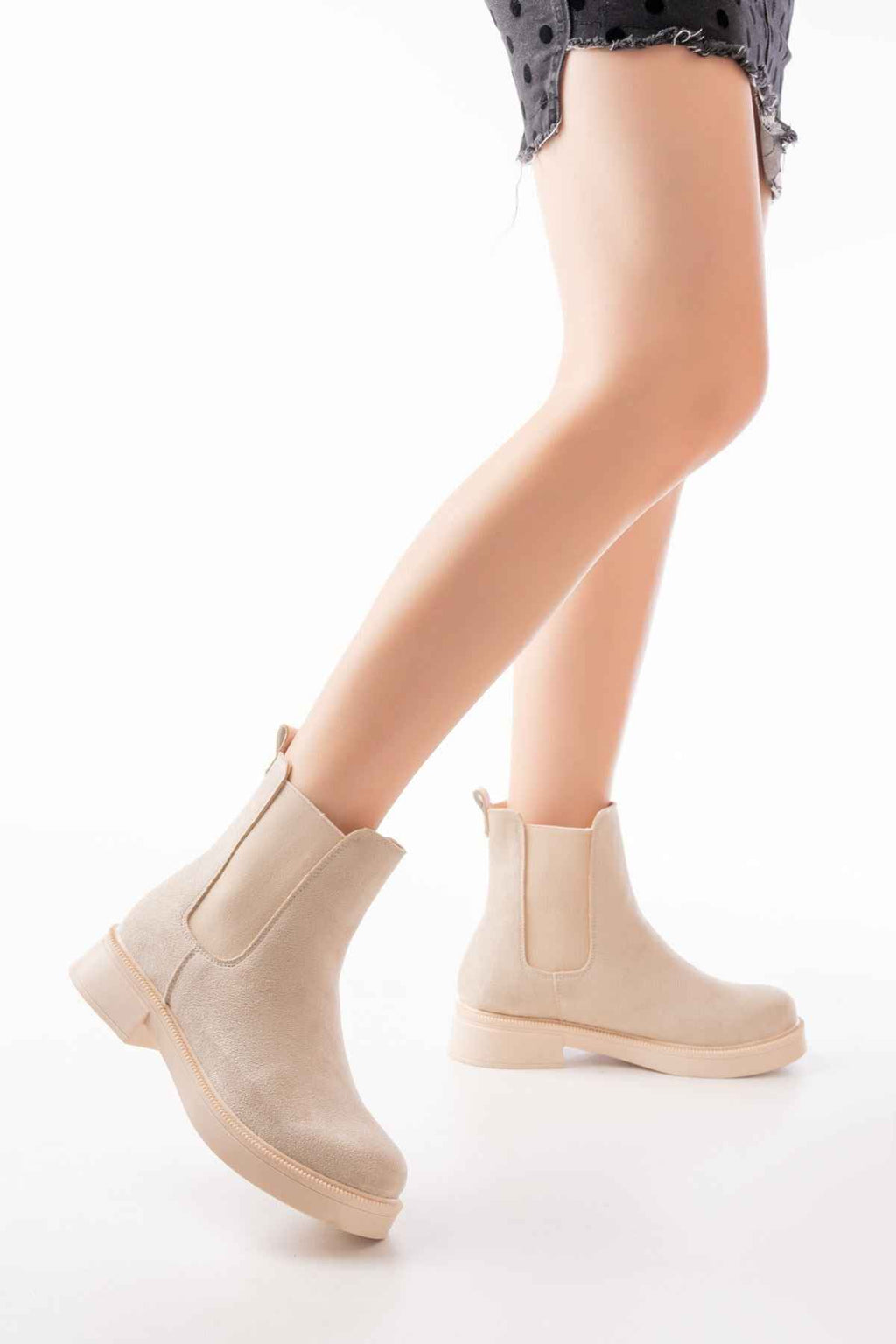 Ayakkabı Aşkı 02-2137 Bej Süet Lastikli Günlük Kadın Bot