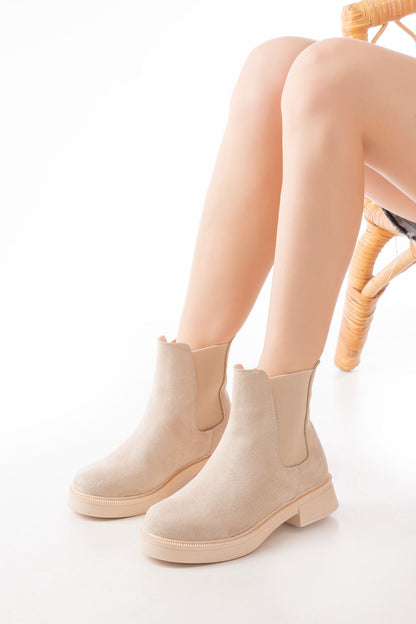 Ayakkabı Aşkı Bej Süet Lastikli Günlük Kadın Bot