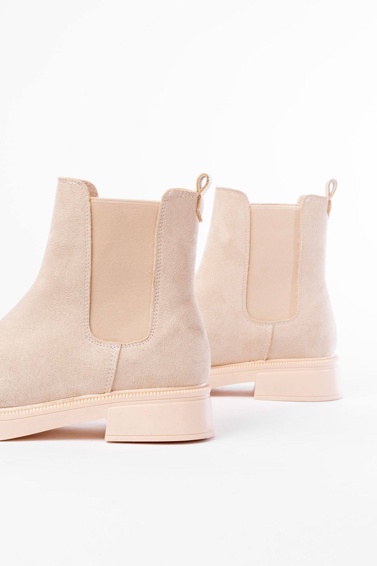 Ayakkabı Aşkı Bej Süet Lastikli Günlük Kadın Bot