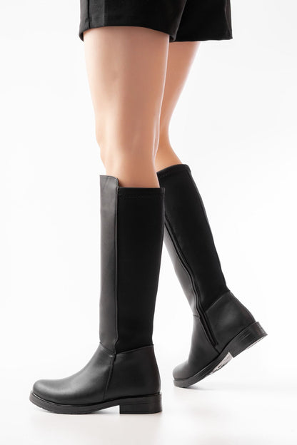 Ayakkabı Aşkı Siyah Arka Streç Fermuarlı Günlük Kadın Çizme