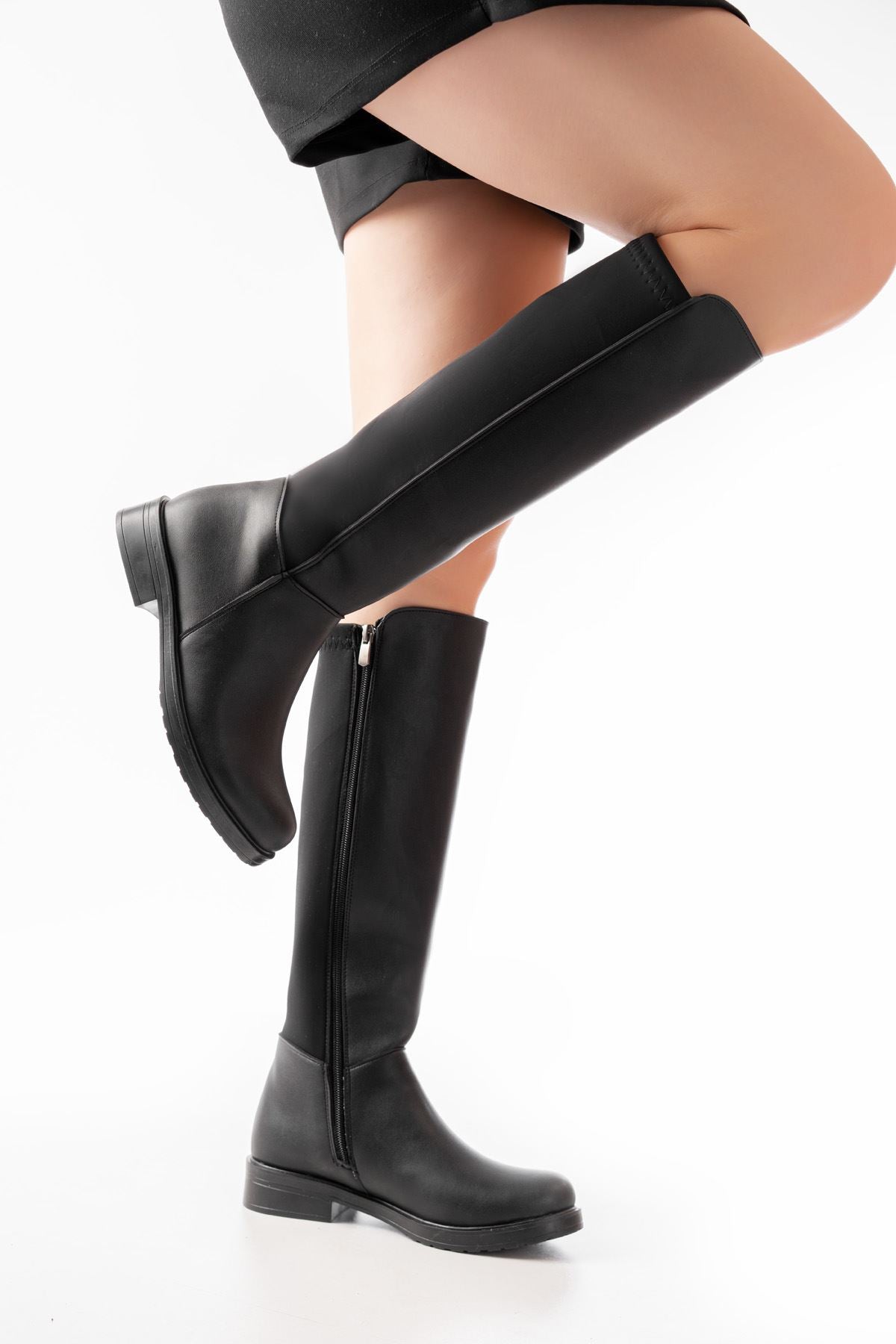 165-305 Siyah Arka Streç Fermuarlı Günlük Kadın Çizme - Siyah