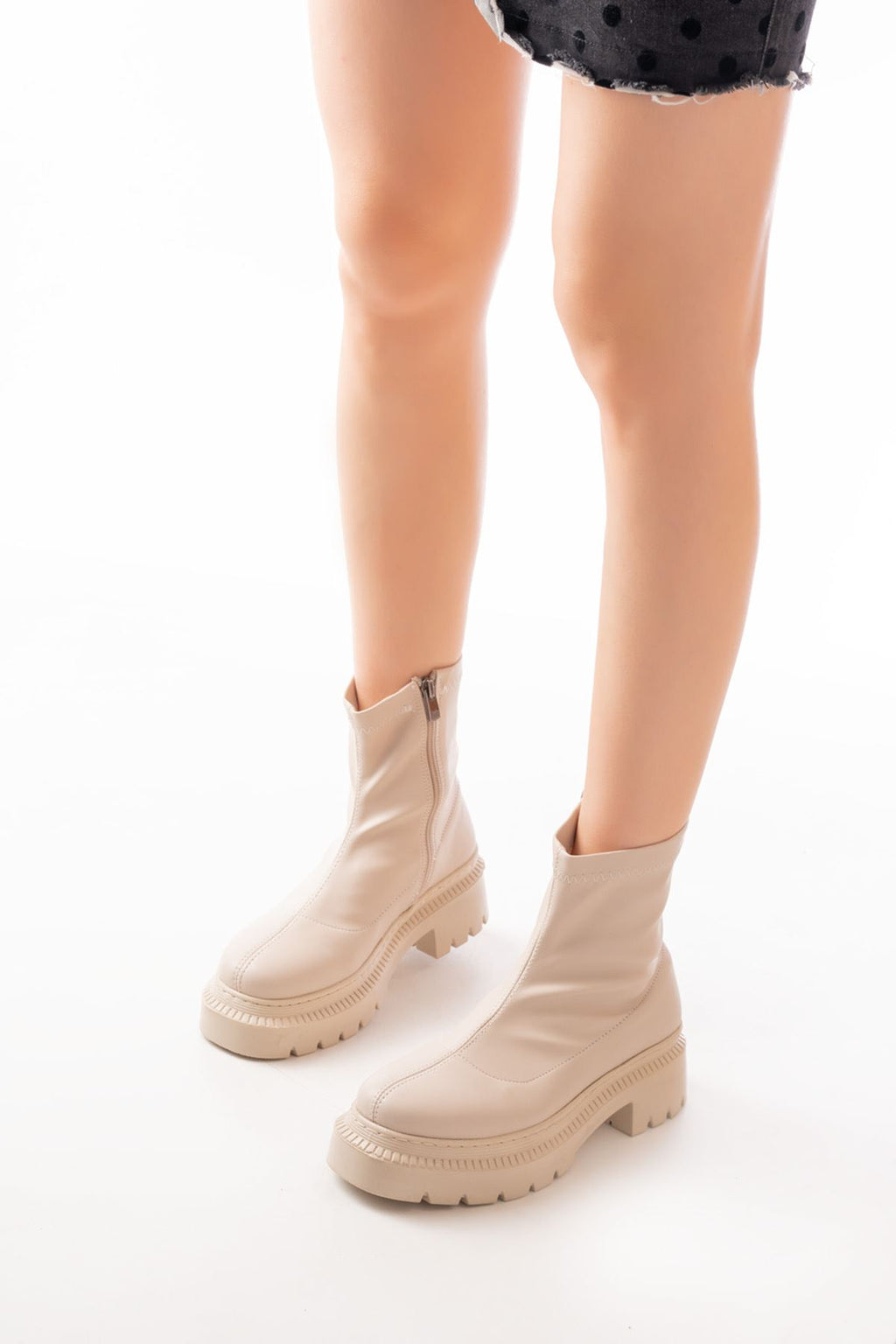 Ayakkabı Aşkı Bej Streç Fermuarlı Günlük Kadın Bot - Ayakkabı Aşkı