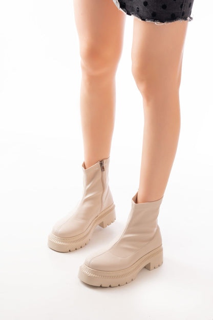 Ayakkabı Aşkı Bej Streç Fermuarlı Günlük Kadın Bot