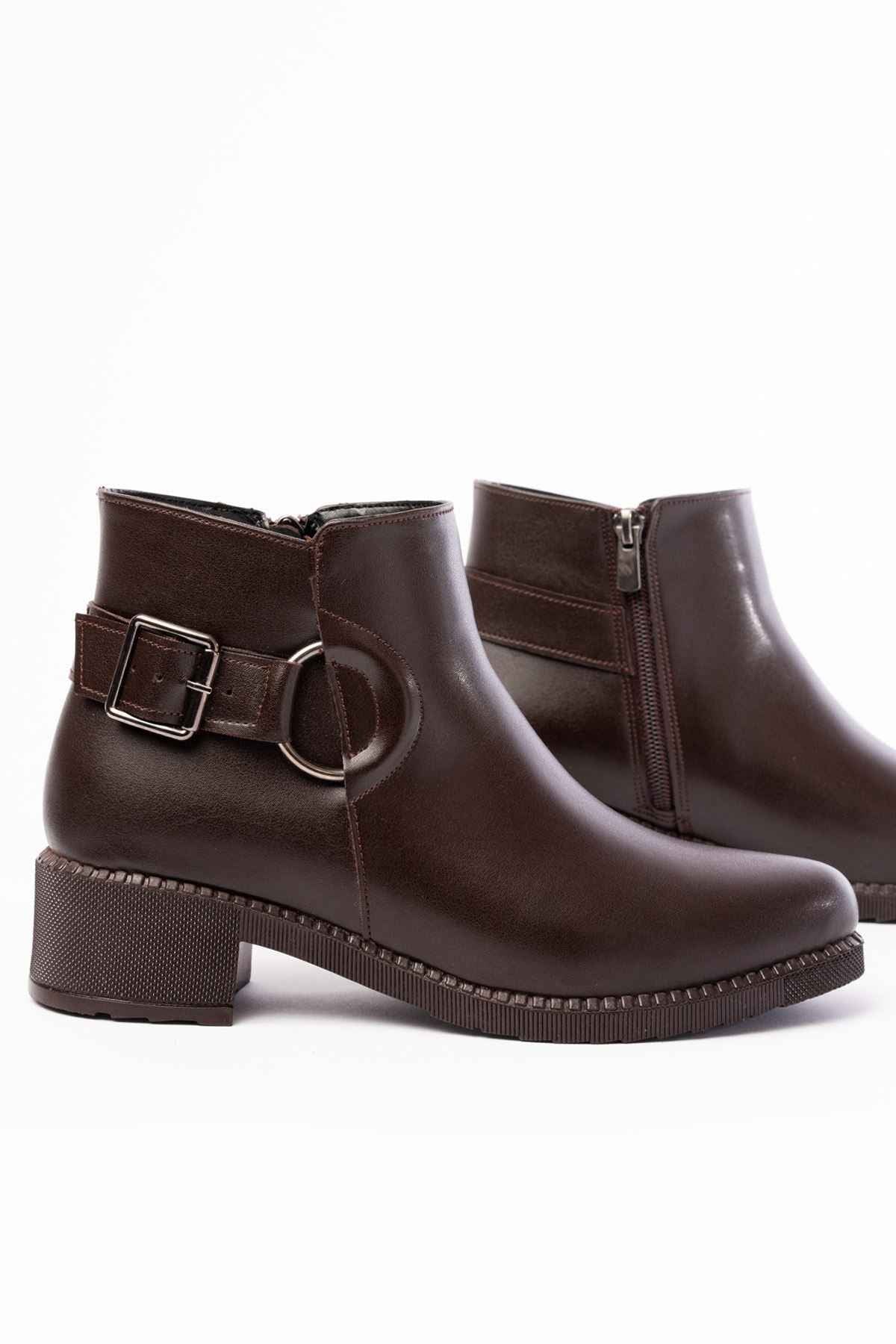 Ayakkabı Aşkı 270-3030 Kahverengi Toka Aksesuarlı Fermuarlı Günlük Kadın Bot