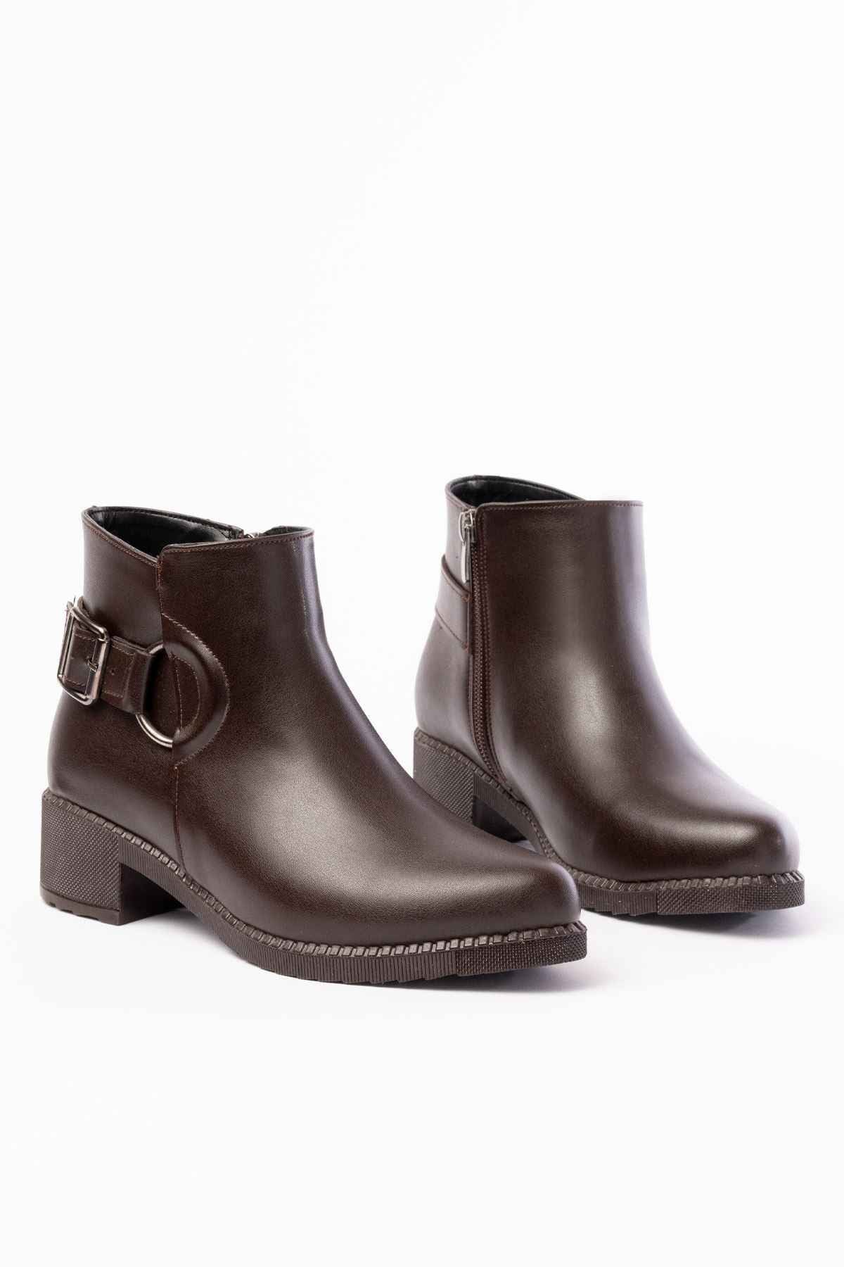 Ayakkabı Aşkı 270-3030 Kahverengi Toka Aksesuarlı Fermuarlı Günlük Kadın Bot