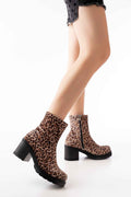 Ayakkabı Aşkı 767-3012 Siyah Leopar Fermuarlı Kalın Topuklu Günlük Kadın Bot
