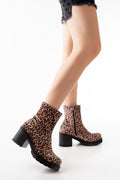Ayakkabı Aşkı Siyah Leopar Fermuarlı Kalın Topuklu Günlük Kadın Bot - Ayakkabı Aşkı