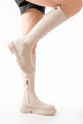 Ayakkabı Aşkı Bej Fermuarlı Günlük Kadın Çizme - Ayakkabı Aşkı