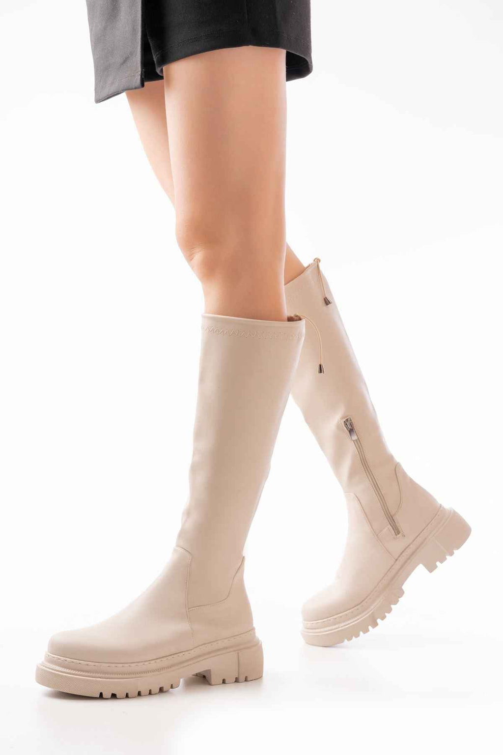 Ayakkabı Aşkı 812-2291 Bej Fermuarlı Günlük Kadın Çizme