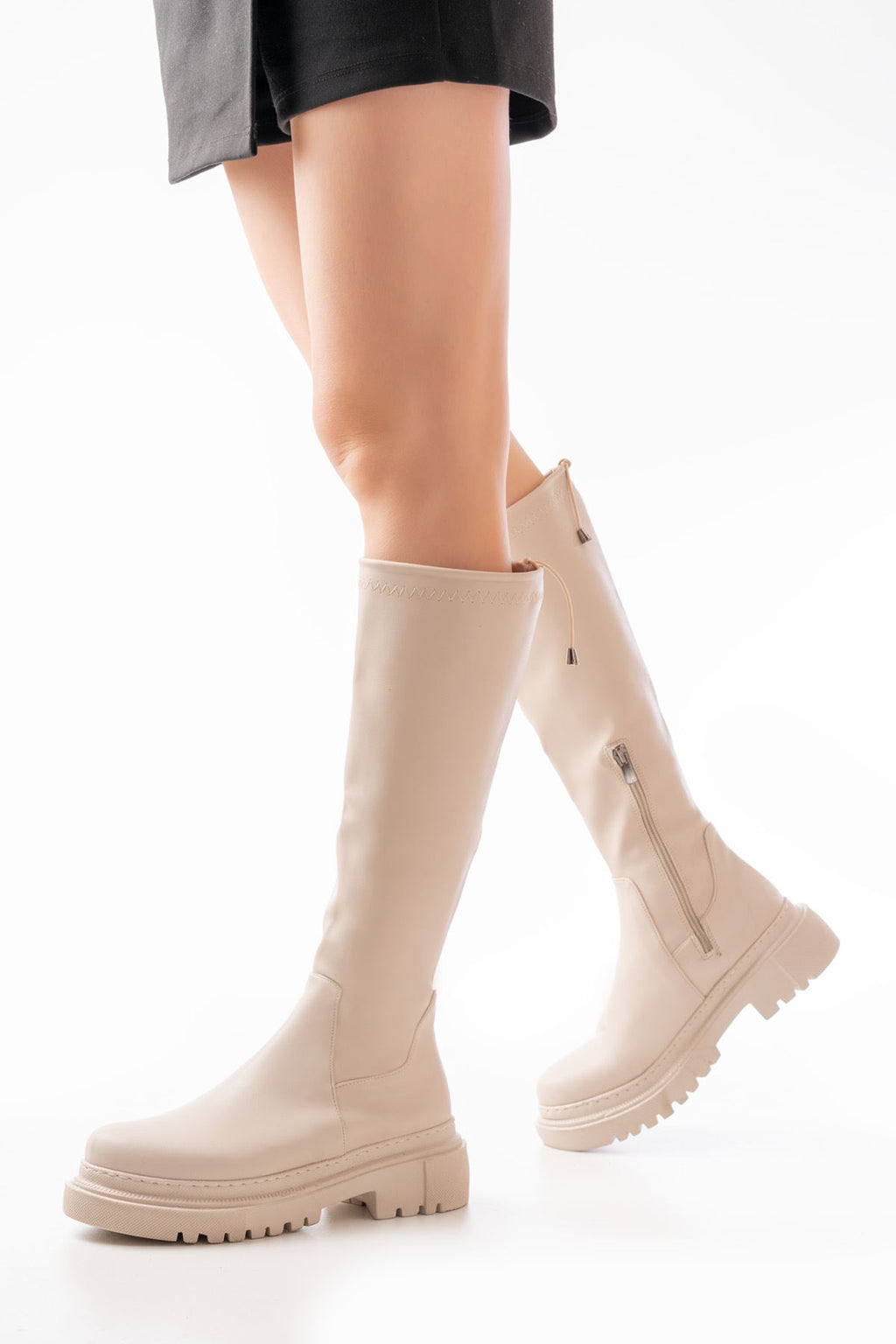 Ayakkabı Aşkı Bej Fermuarlı Günlük Kadın Çizme - Ayakkabı Aşkı