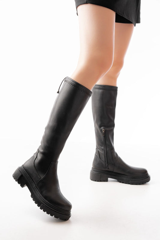 812-2291 Siyah Fermuarlı Günlük Kadın Çizme - Siyah