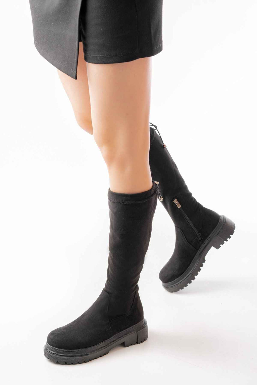 Ayakkabı Aşkı 812-2291 Siyah Süet Fermuarlı Günlük Kadın Çizme