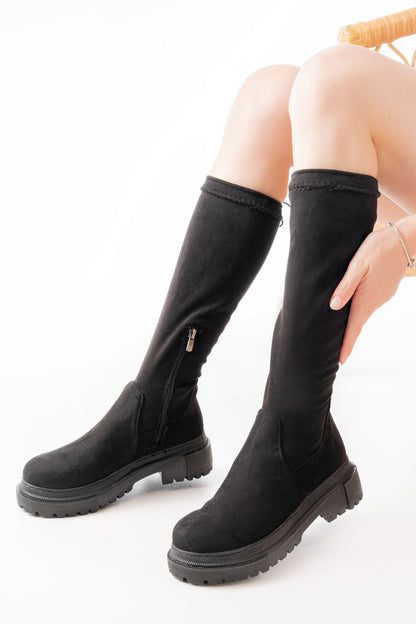 Ayakkabı Aşkı Siyah Süet Fermuarlı Günlük Kadın Çizme