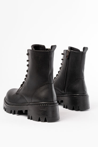 Ayakkabı Aşkı Siyah Bağcıklı Fermuarlı Günlük Kadın Bot