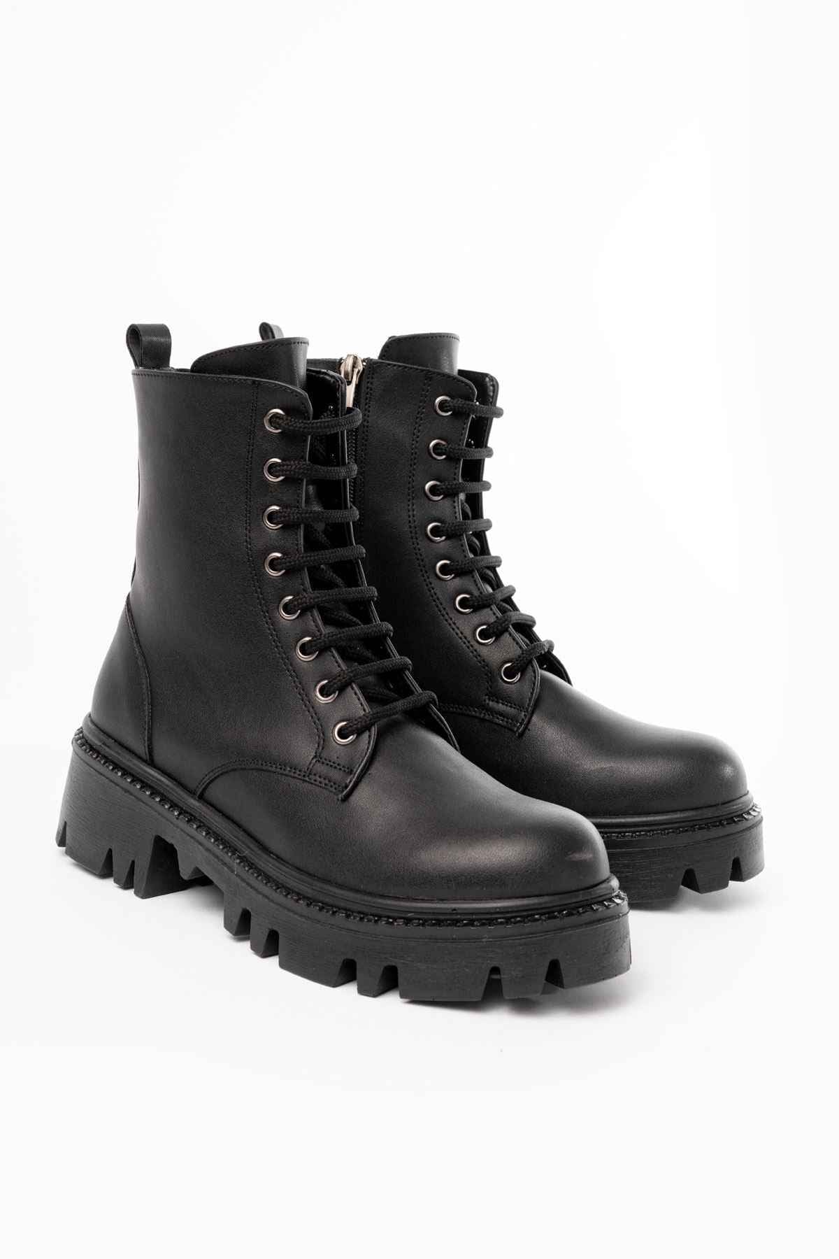 Ayakkabı Aşkı 868-356 Siyah Bağcıklı Fermuarlı Günlük Kadın Bot