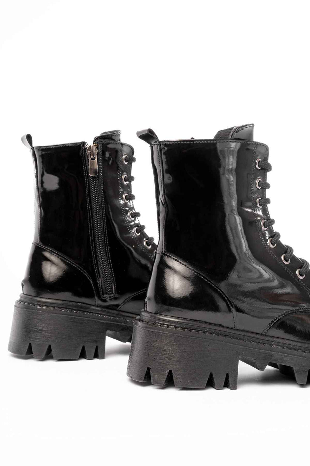 Ayakkabı Aşkı 868-356 Siyah Rugan Bağcıklı Fermuarlı Günlük Kadın Bot