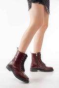 Ayakkabı Aşkı 2024-2289 Bordo Kroko Bağcıklı Fermuarlı Günlük Kadın Bot