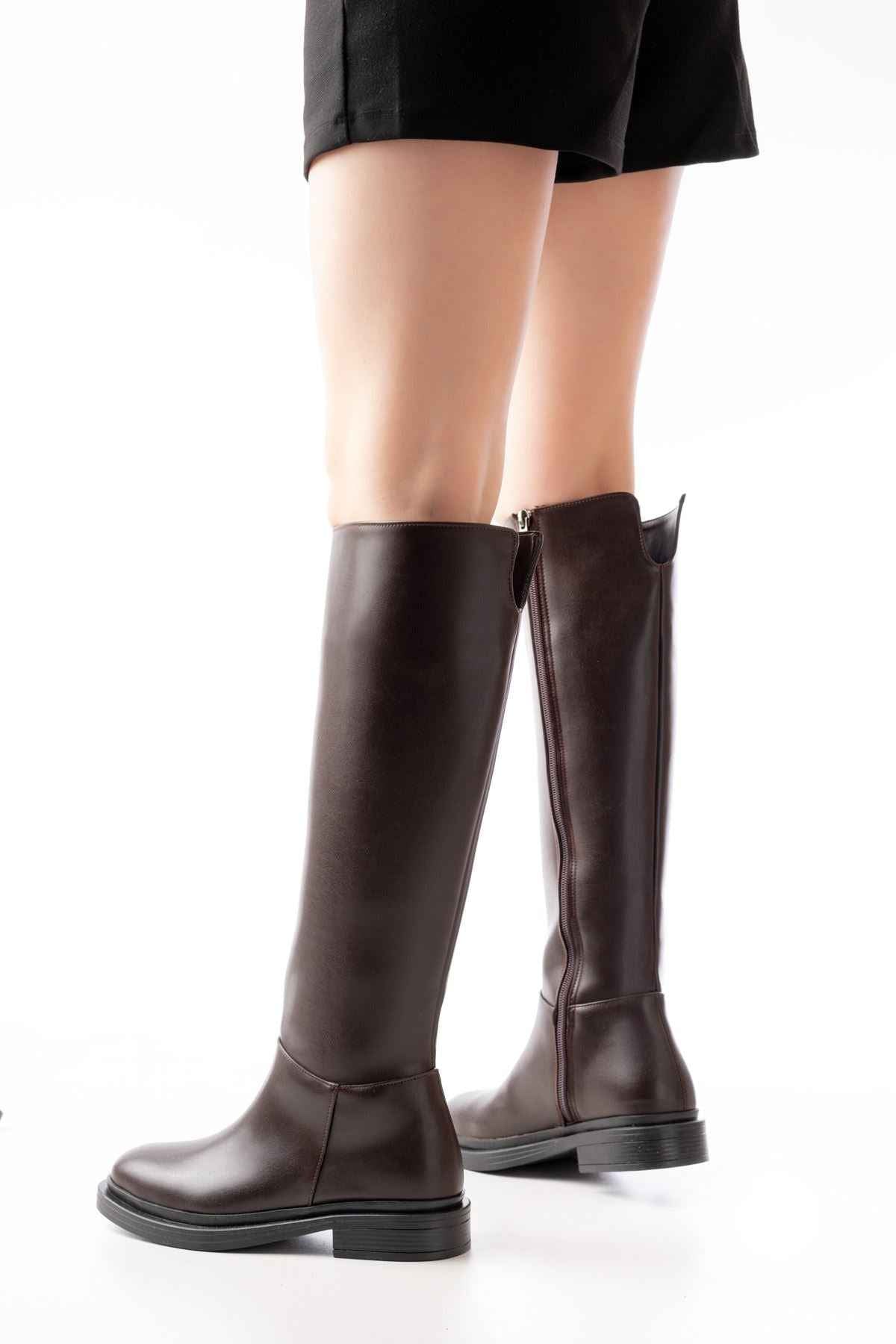 Ayakkabı Aşkı 2024-3007 Kahverengi Fermuarlı Günlük Kadın Çizme