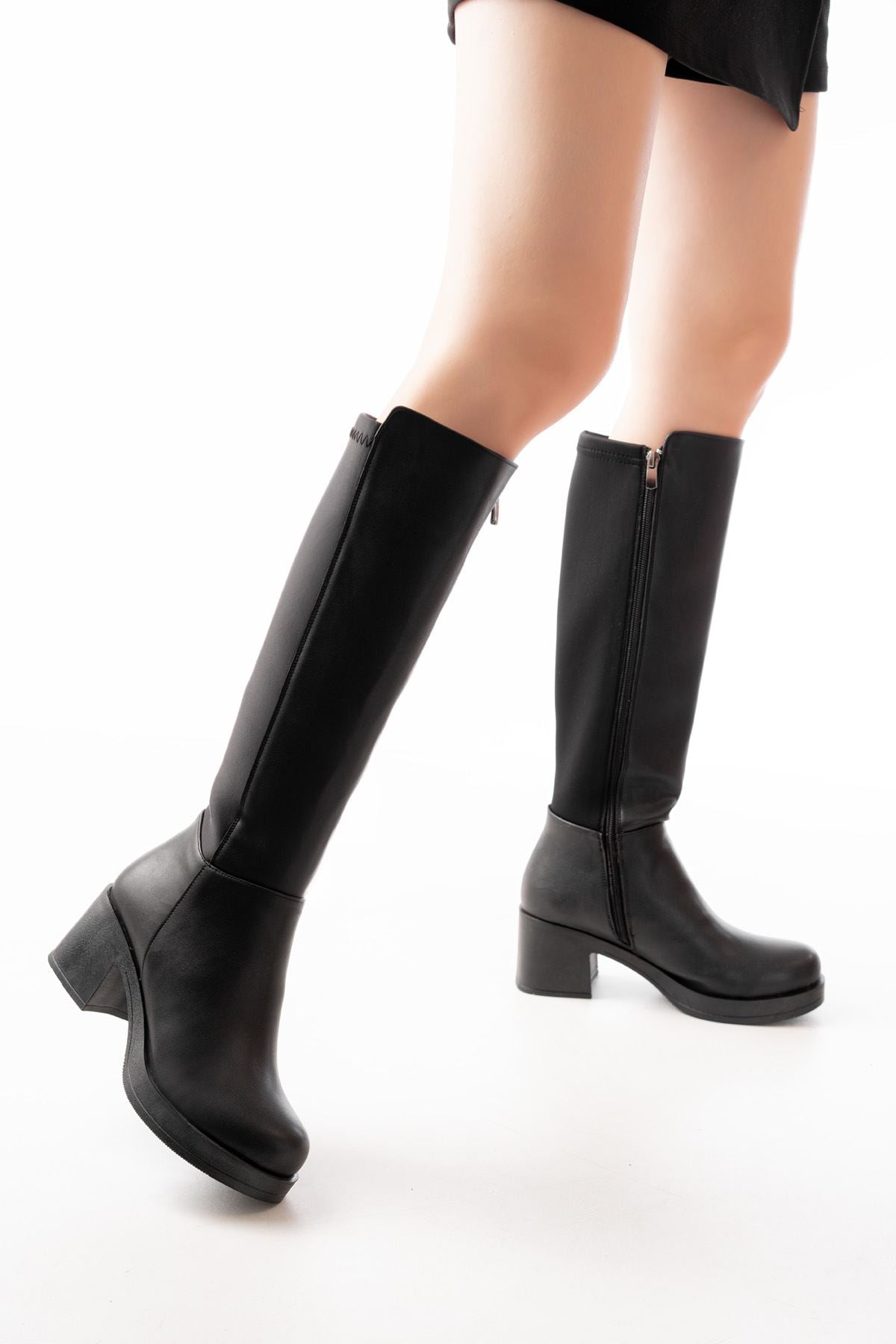 Ayakkabı Aşkı Siyah Topuklu Fermuarlı Günlük Kadın Çizme