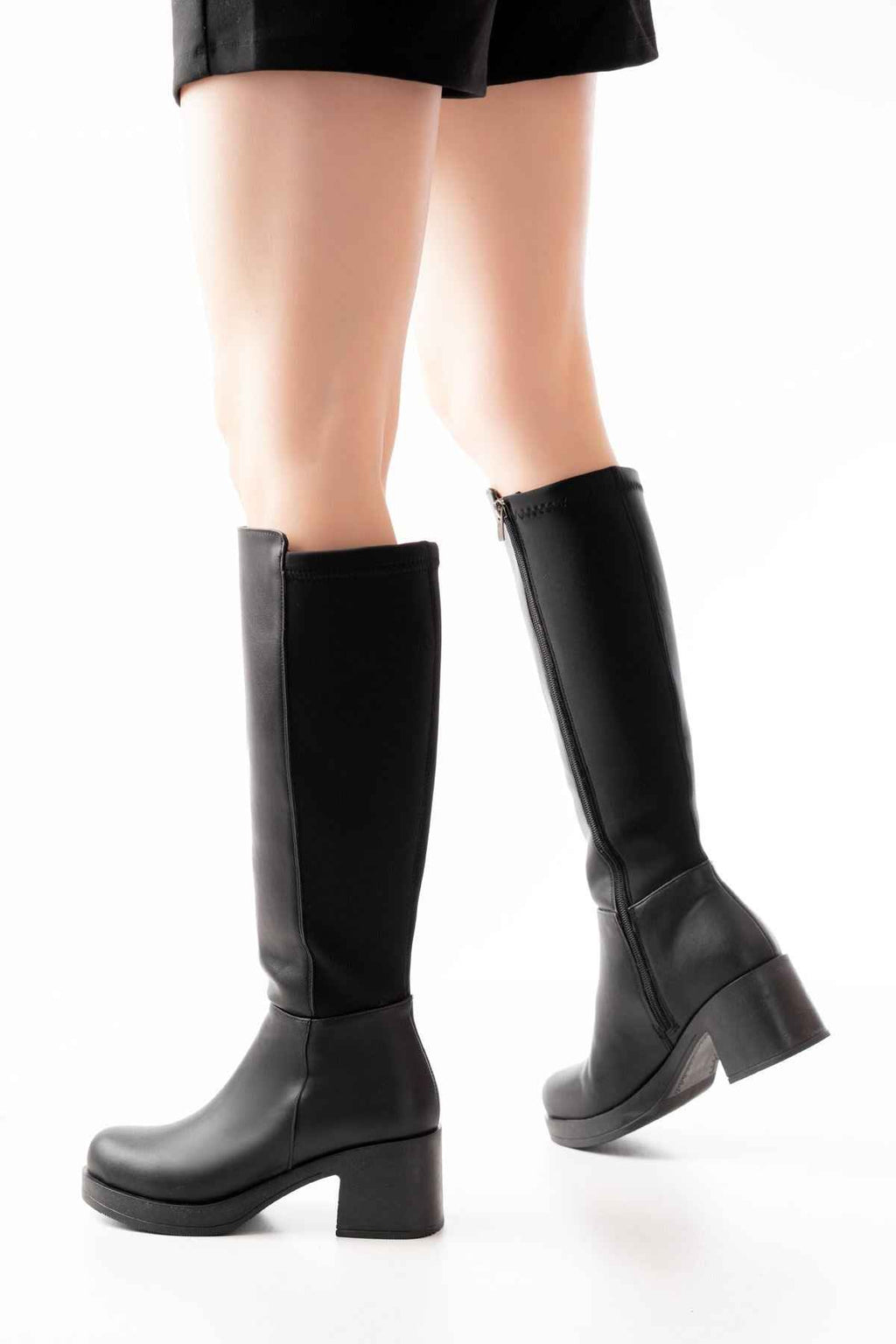 Ayakkabı Aşkı 5109-3060 Siyah Topuklu Fermuarlı Günlük Kadın Çizme