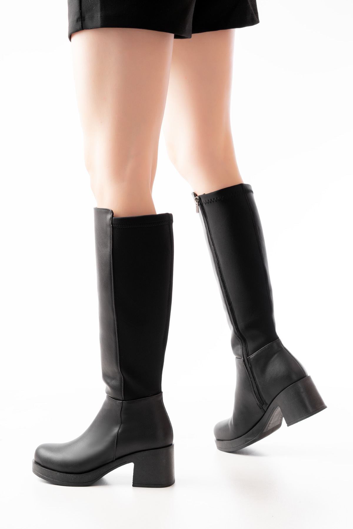 Ayakkabı Aşkı Siyah Topuklu Fermuarlı Günlük Kadın Çizme