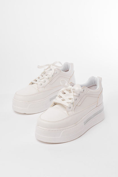 Ayakkabı Aşkı Beyaz Bağcıklı Taban Taş Aksesuarlı Günlük Spor Ayakkabı