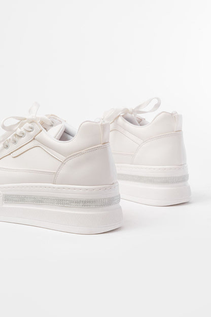 Ayakkabı Aşkı Beyaz Bağcıklı Taban Taş Aksesuarlı Günlük Spor Ayakkabı
