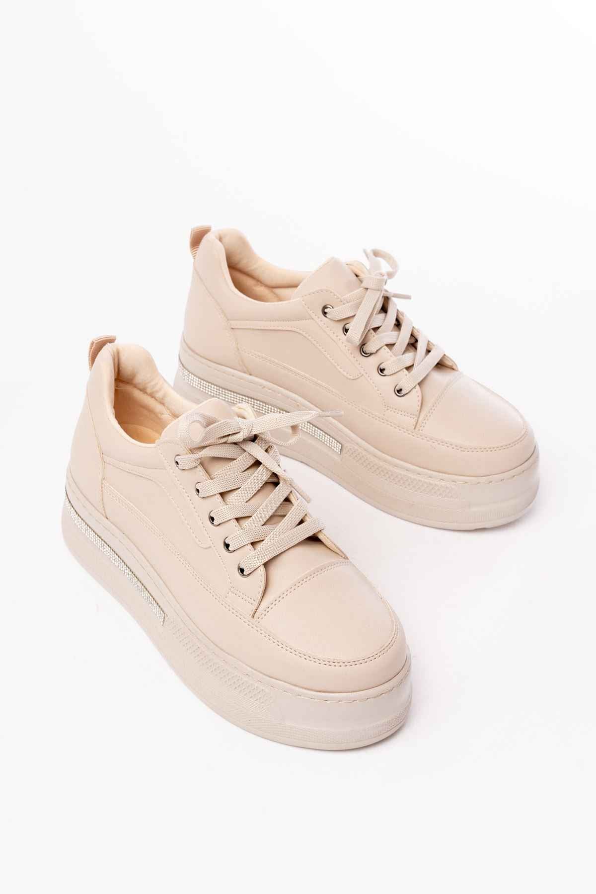 Ayakkabı Aşkı Fln-1999 Nut Bağcıklı Taban Taş Aksesuarlı Günlük Spor Ayakkabı