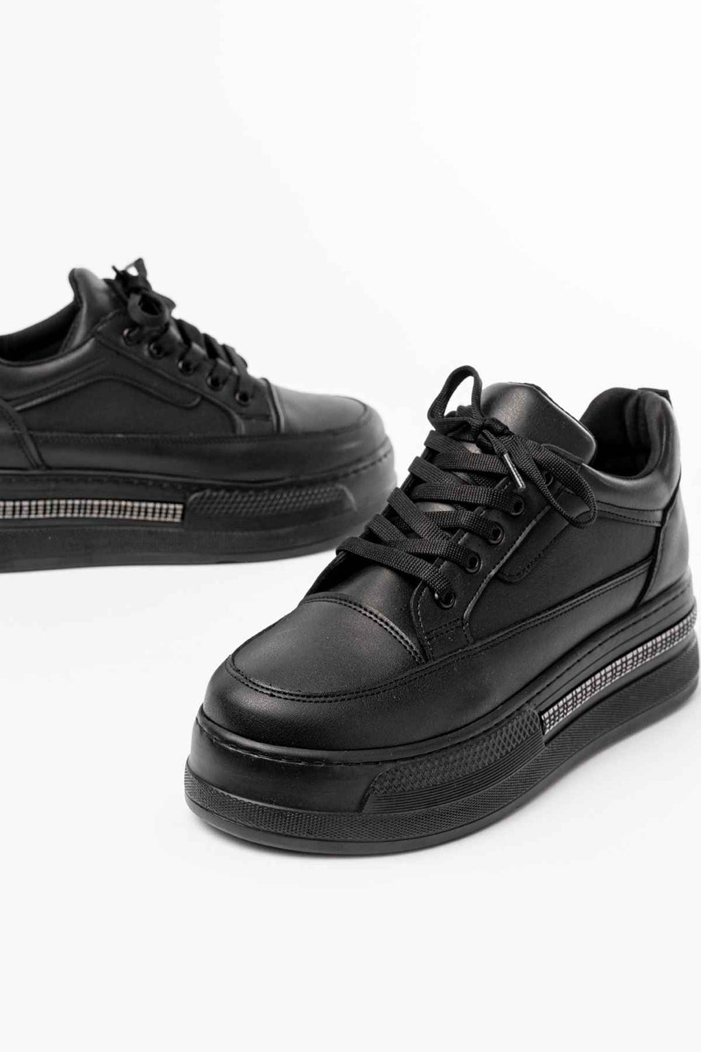 Ayakkabı Aşkı Fln-1999 Siyah Bağcıklı Taban Taş Aksesuarlı Günlük Spor Ayakkabı