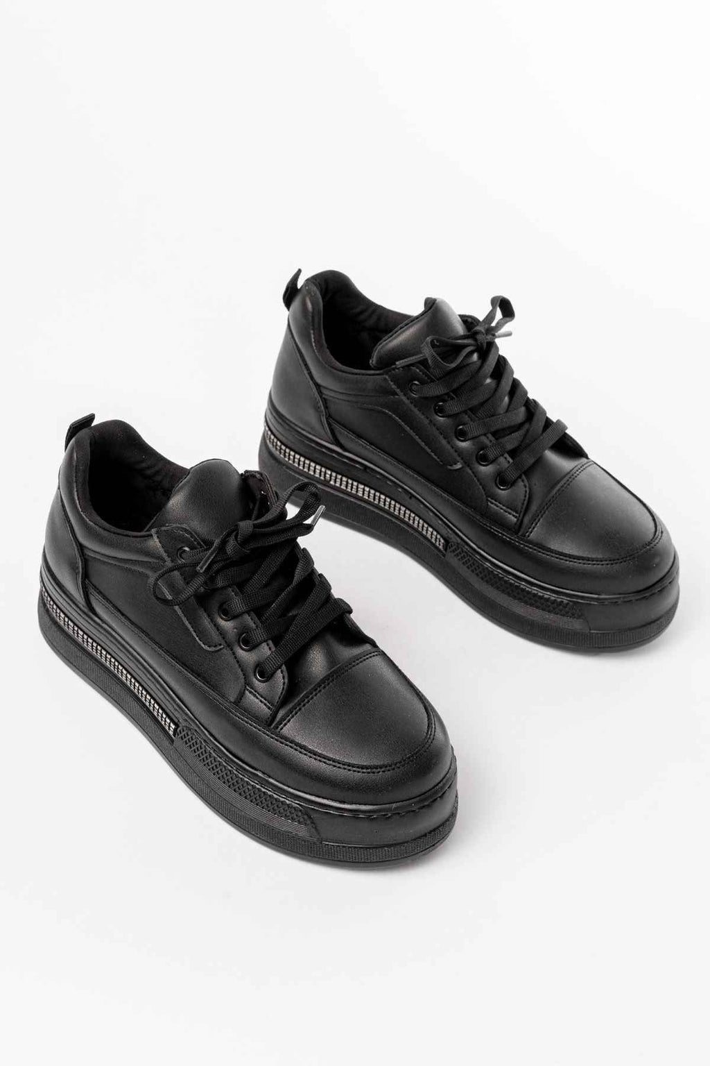 Ayakkabı Aşkı Fln-1999 Siyah Bağcıklı Taban Taş Aksesuarlı Günlük Spor Ayakkabı