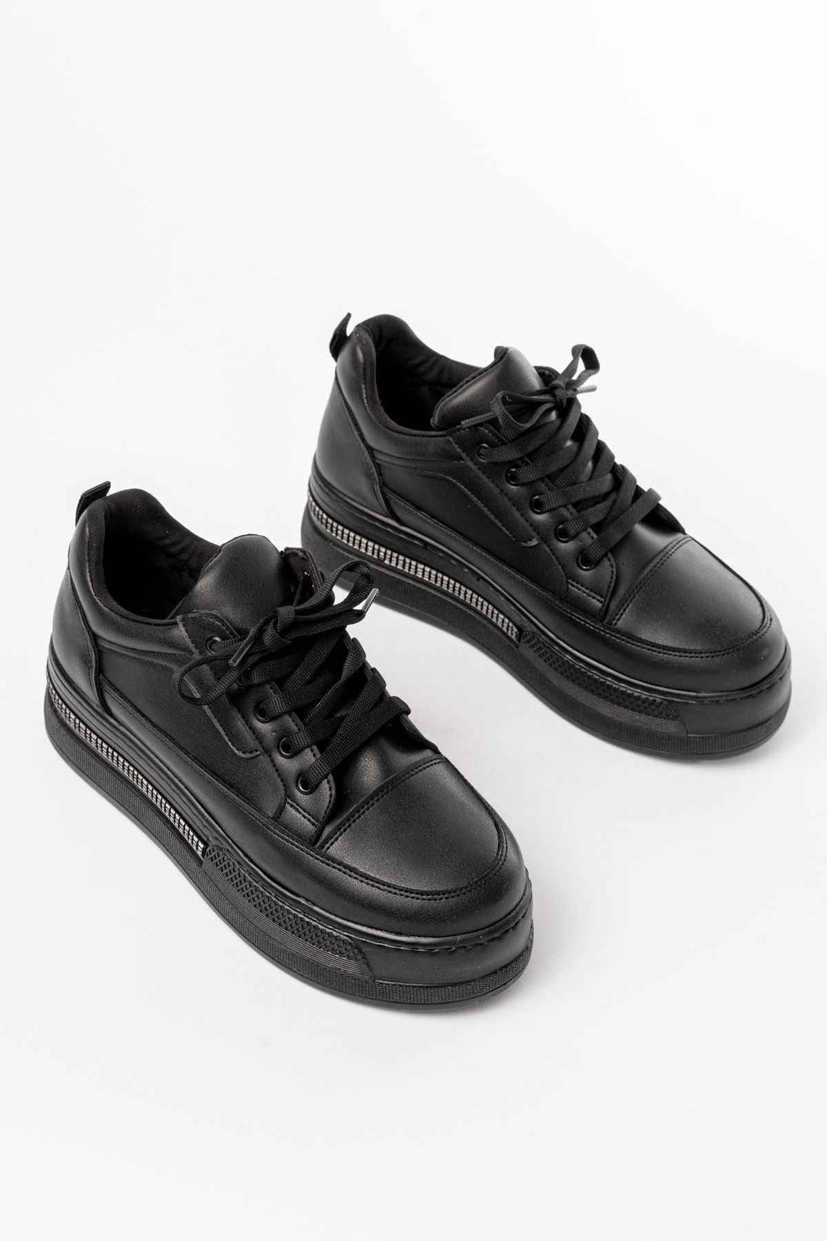 Ayakkabı Aşkı Fln-1999 Siyah Bağcıklı Taban Taş Aksesuarlı Günlük Spor Ayakkabı