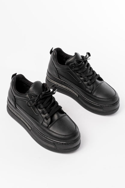 Ayakkabı Aşkı Siyah Bağcıklı Taban Taş Aksesuarlı Günlük Spor Ayakkabı