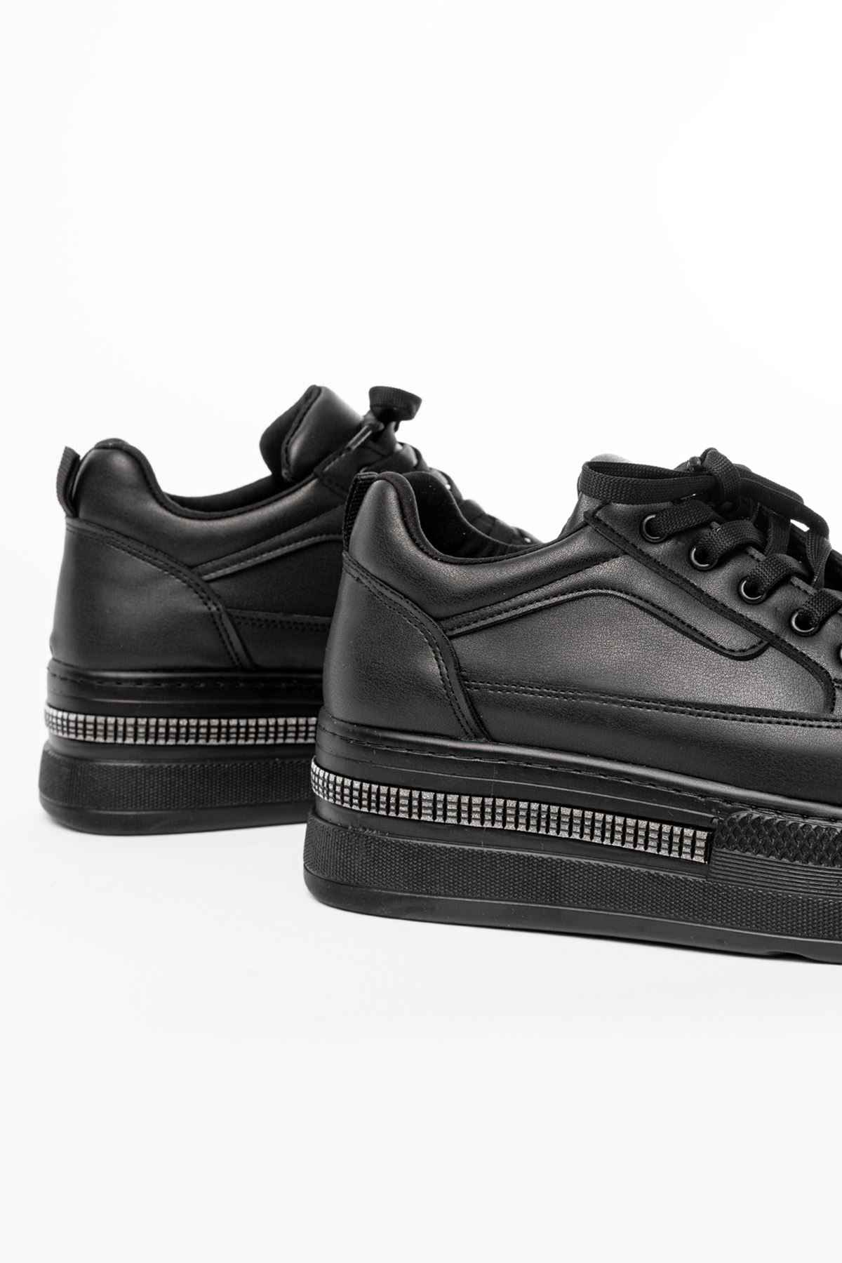 Ayakkabı Aşkı Fln-1999 Siyah Bağcıklı Taban Taş Aksesuarlı Günlük Spor Ayakkabı