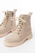 Ayakkabı Aşkı 02-2003 Bej Süet Bağcıklı Fermuarlı Günlük Kadın Bot