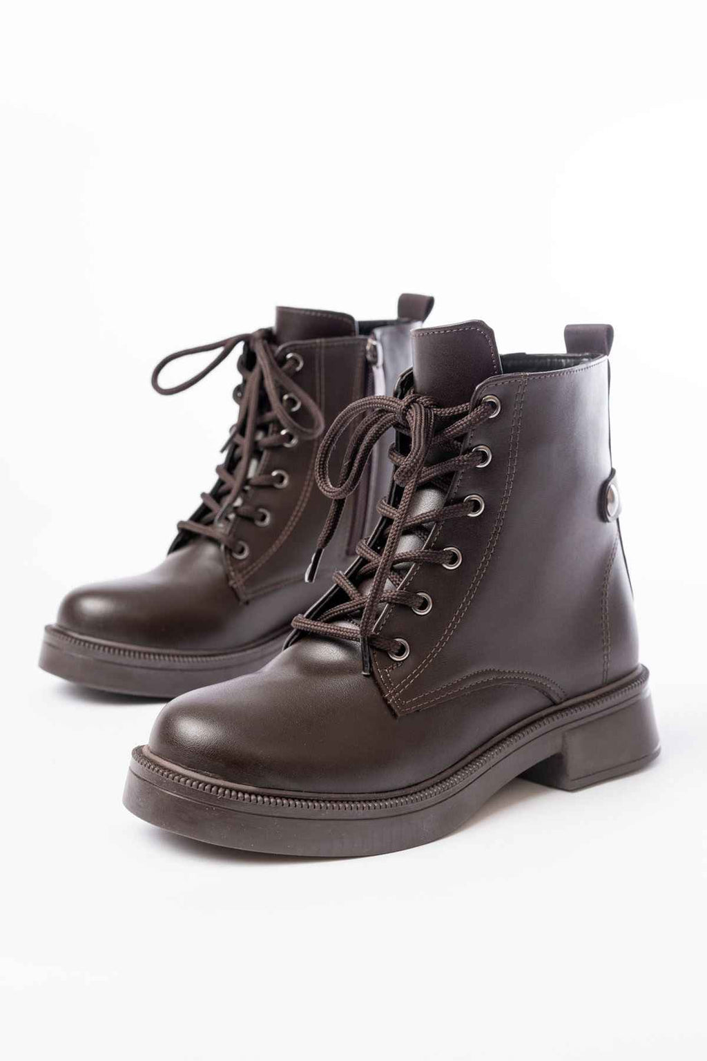Ayakkabı Aşkı 02-2003 Kahve Cilt Bağcıklı Fermuarlı Günlük Kadın Bot