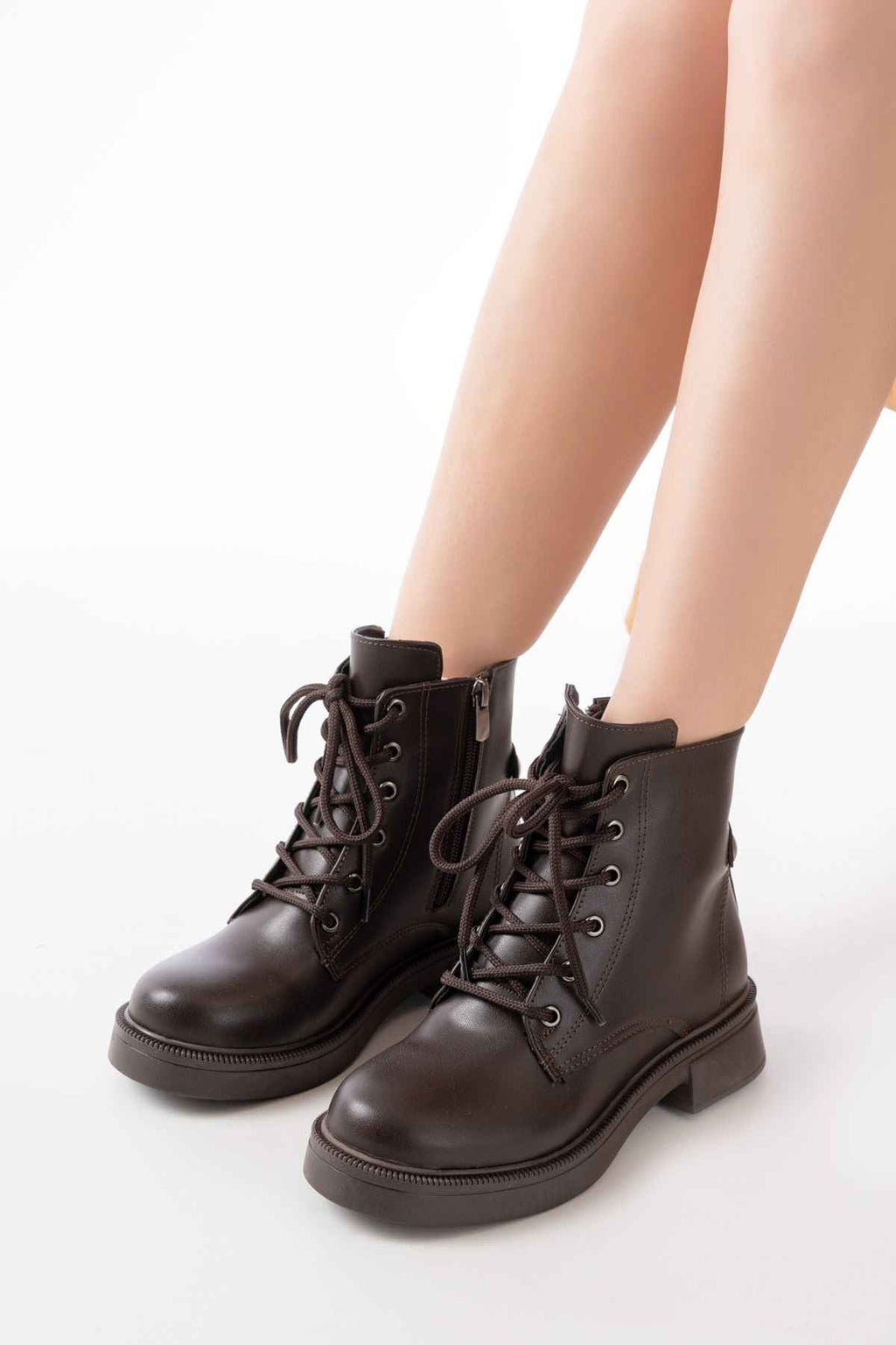 Ayakkabı Aşkı 02-2003 Kahve Cilt Bağcıklı Fermuarlı Günlük Kadın Bot