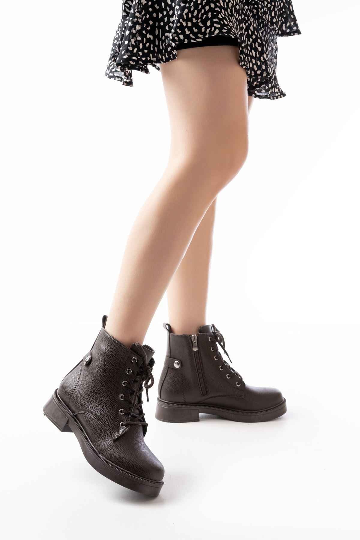Ayakkabı Aşkı 02-2003 Kahve Galata Bağcıklı Fermuarlı Günlük Kadın Bot