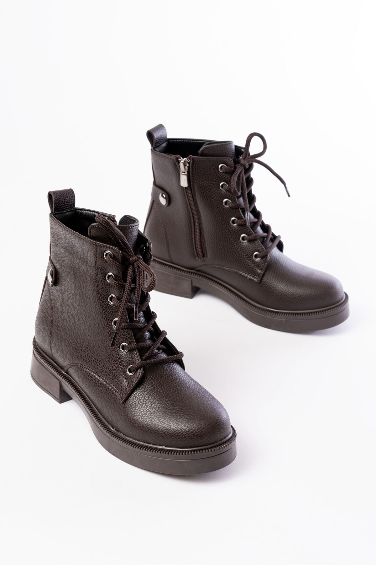 Ayakkabı Aşkı Kahve Galata Bağcıklı Fermuarlı Günlük Kadın Bot - Ayakkabı Aşkı