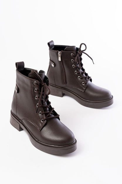 Ayakkabı Aşkı Kahve Galata Bağcıklı Fermuarlı Günlük Kadın Bot