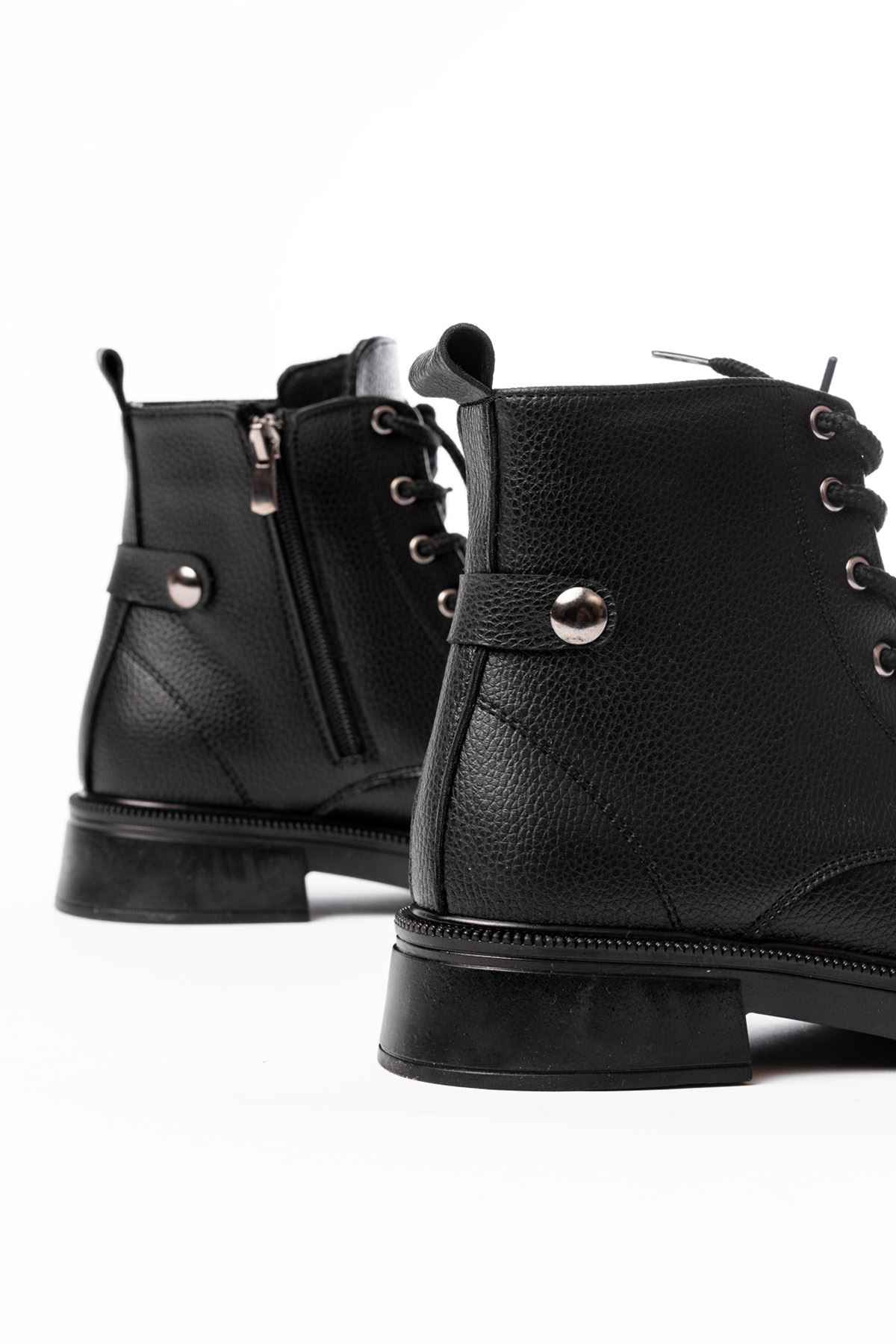 Ayakkabı Aşkı 02-2003 Siyah Galata Bağcıklı Fermuarlı Günlük Kadın Bot
