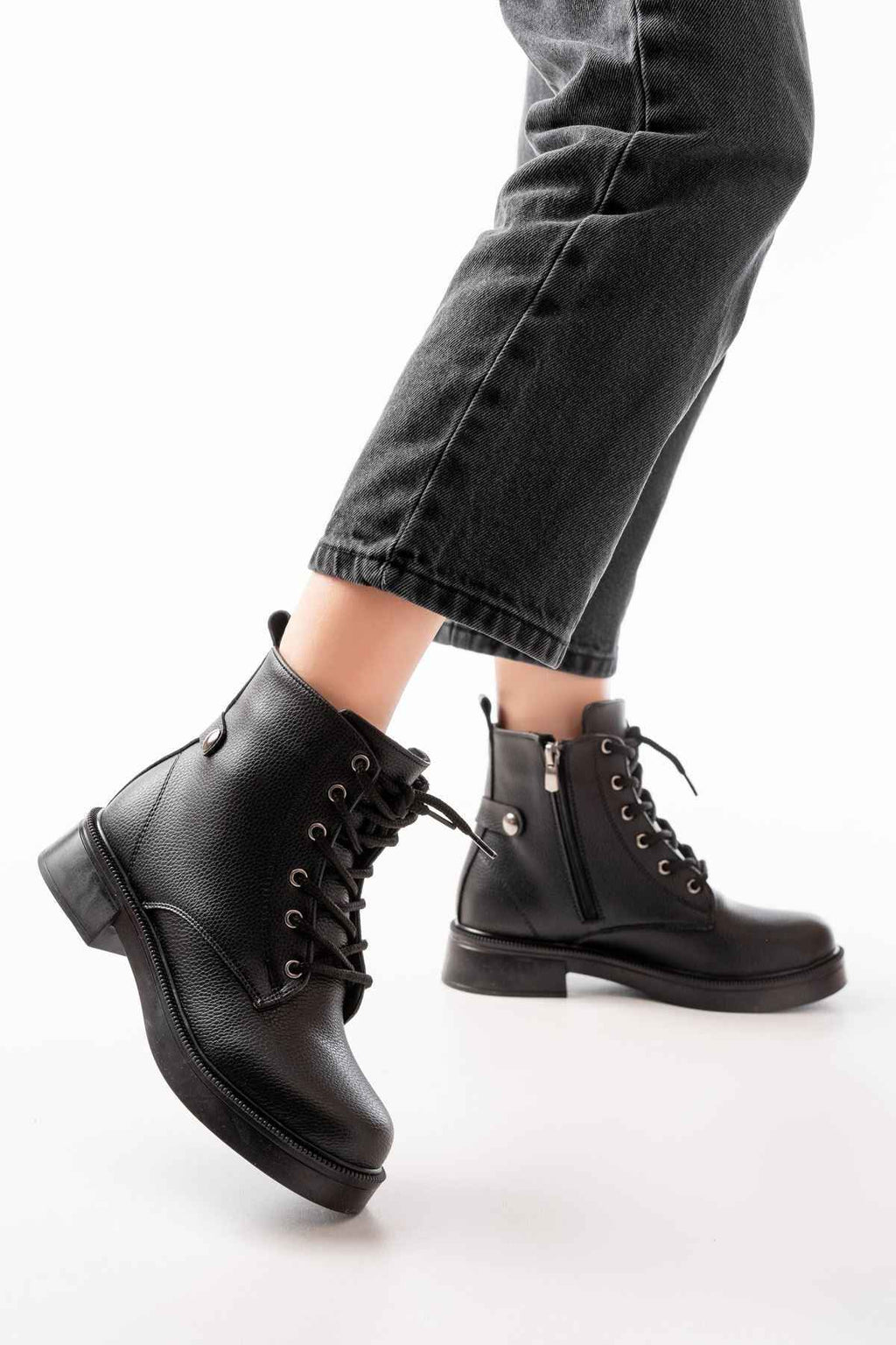 Ayakkabı Aşkı 02-2003 Siyah Galata Bağcıklı Fermuarlı Günlük Kadın Bot