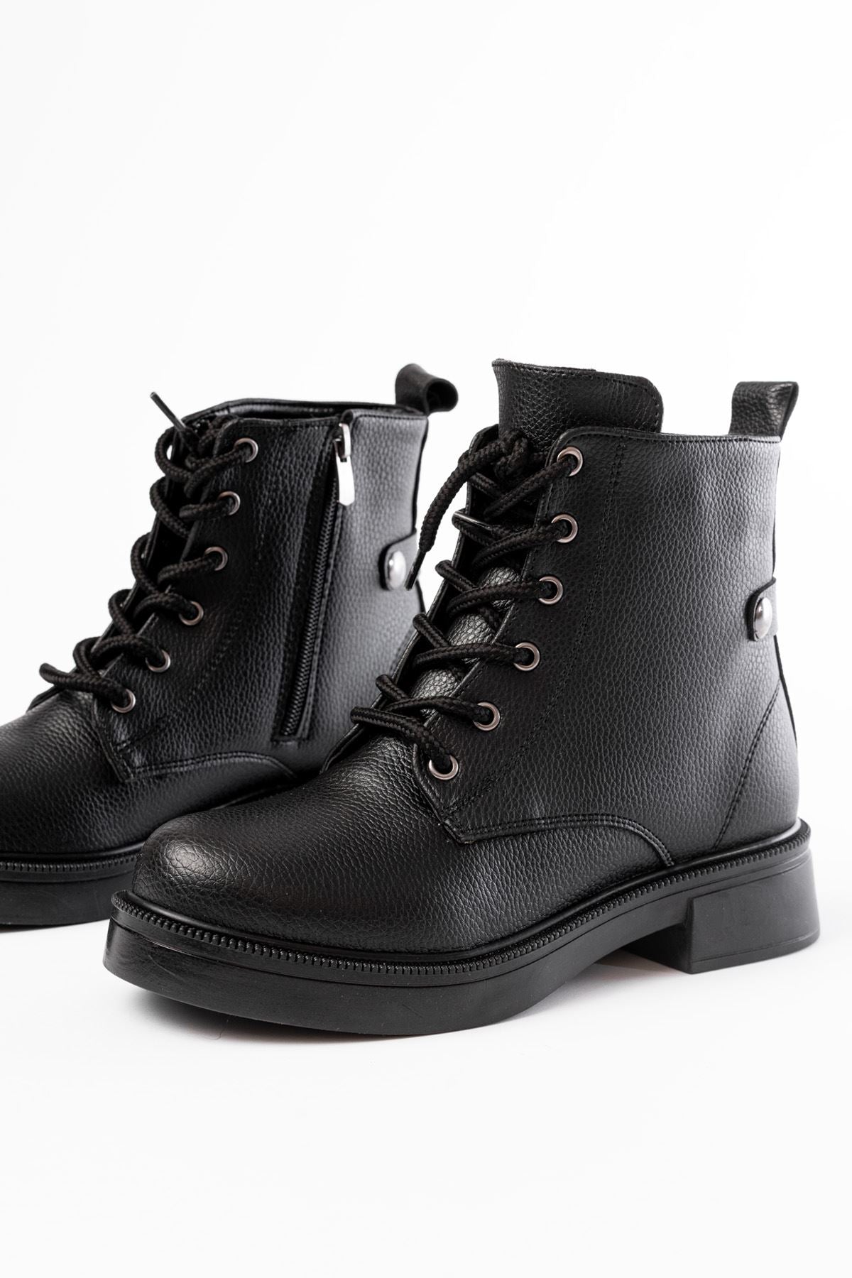 Ayakkabı Aşkı Siyah Galata Bağcıklı Fermuarlı Günlük Kadın Bot