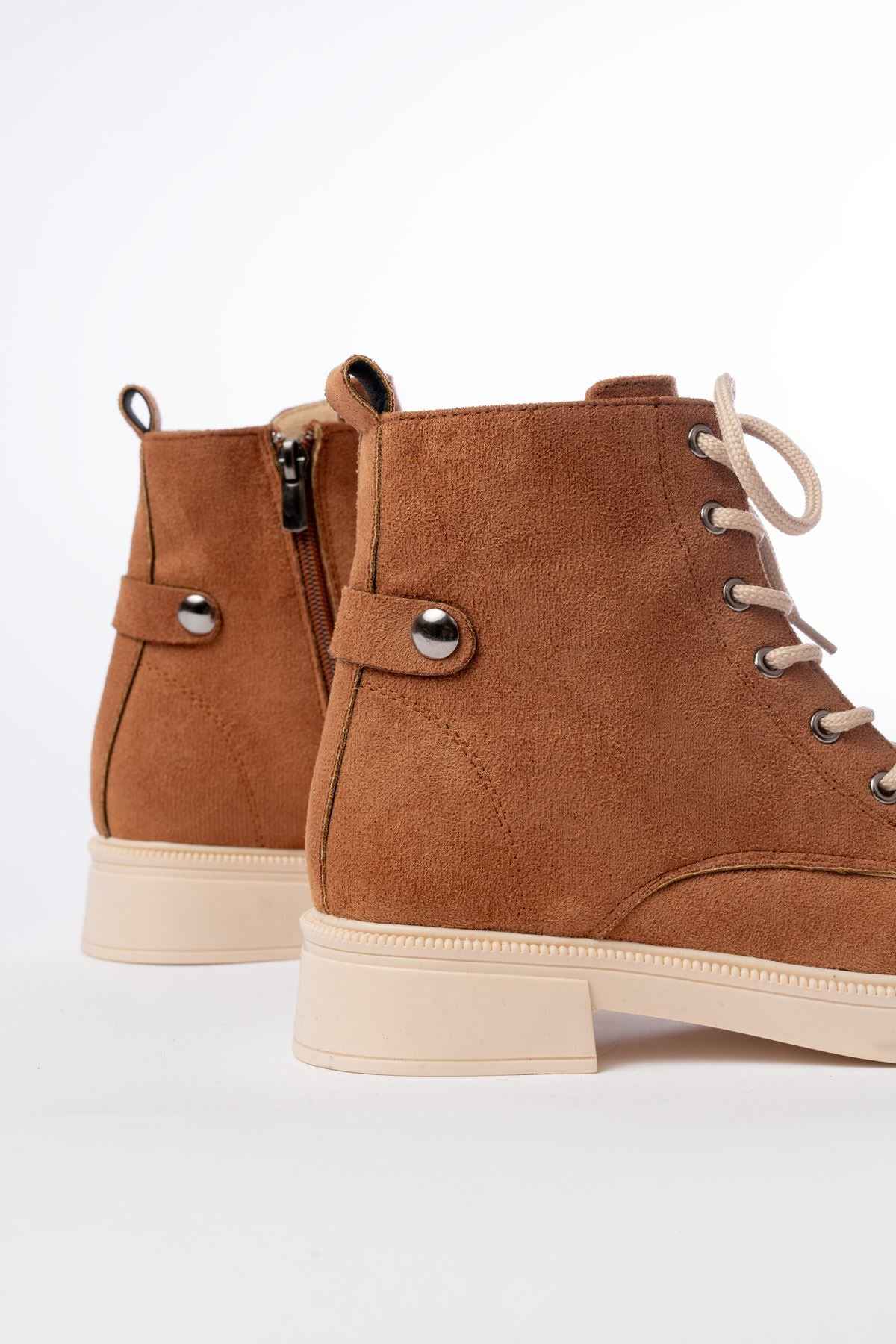 Ayakkabı Aşkı 02-2003 Taba Süet Bağcıklı Fermuarlı Günlük Kadın Bot