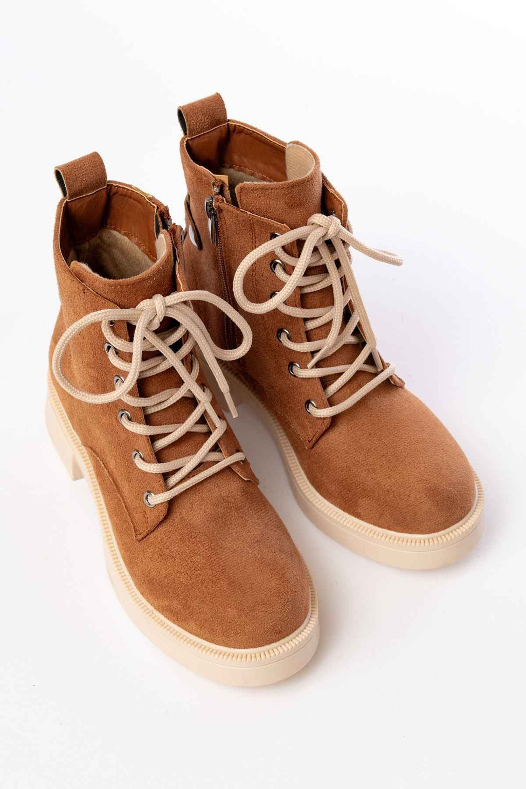 Ayakkabı Aşkı 02-2003 Taba Süet Bağcıklı Fermuarlı Günlük Kadın Bot