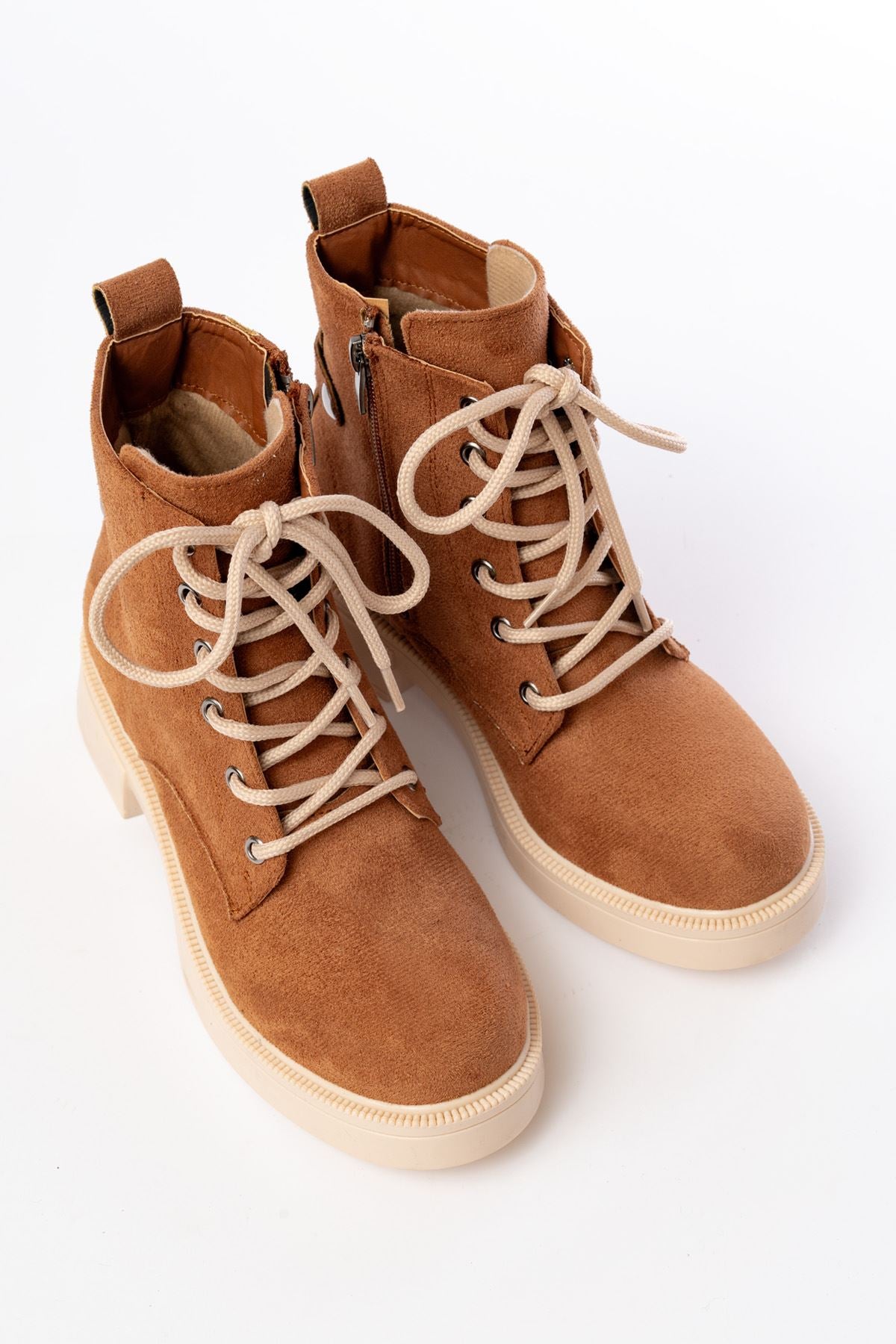 Ayakkabı Aşkı Taba Süet Bağcıklı Fermuarlı Günlük Kadın Bot