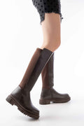 Ayakkabı Aşkı 812-305 Kahve Arkası Streç Fermuarlı Günlük Kadın Çizme