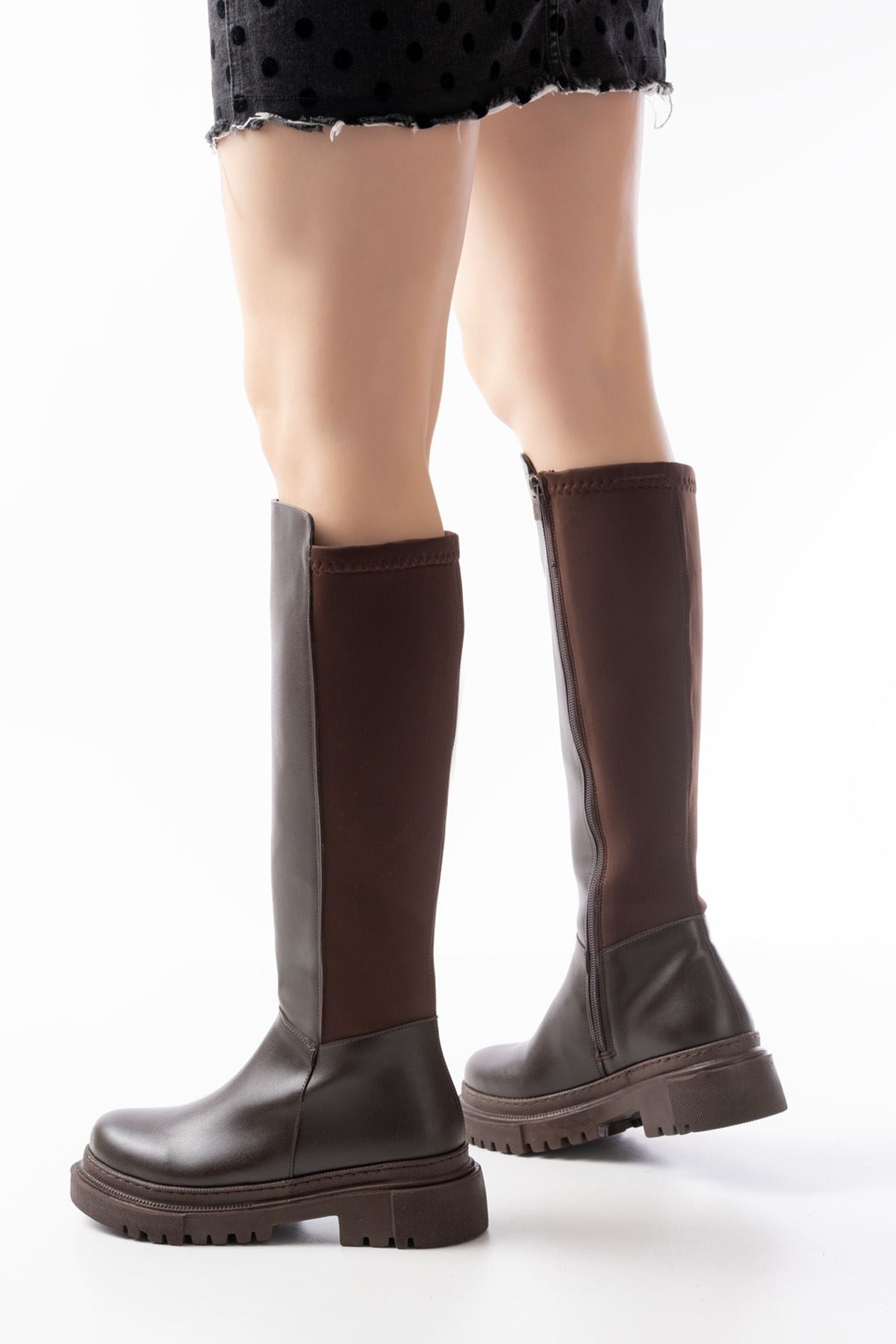 Ayakkabı Aşkı Kahve Arkası Streç Fermuarlı Günlük Kadın Çizme