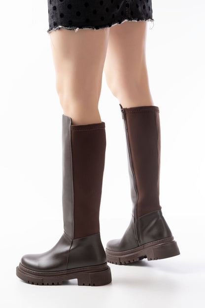 Ayakkabı Aşkı Kahve Arkası Streç Fermuarlı Günlük Kadın Çizme