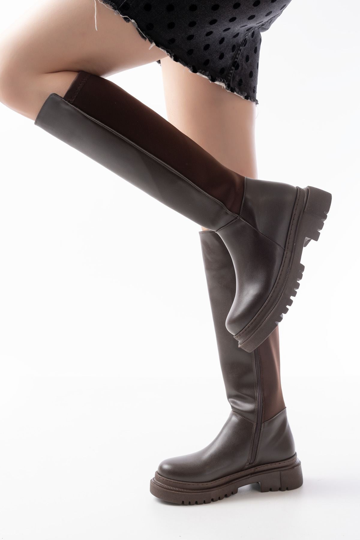 Ayakkabı Aşkı Kahve Arkası Streç Fermuarlı Günlük Kadın Çizme